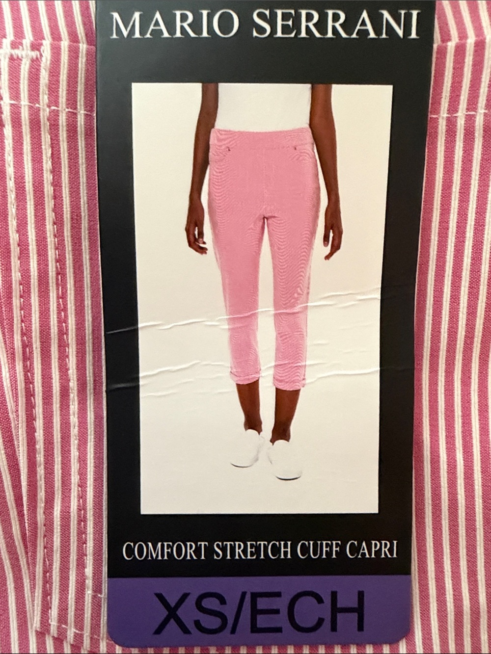 NWT Mario Serrani Italy Comfort Stretch Cuff Capri PINK/WHITE Stripes - size XS